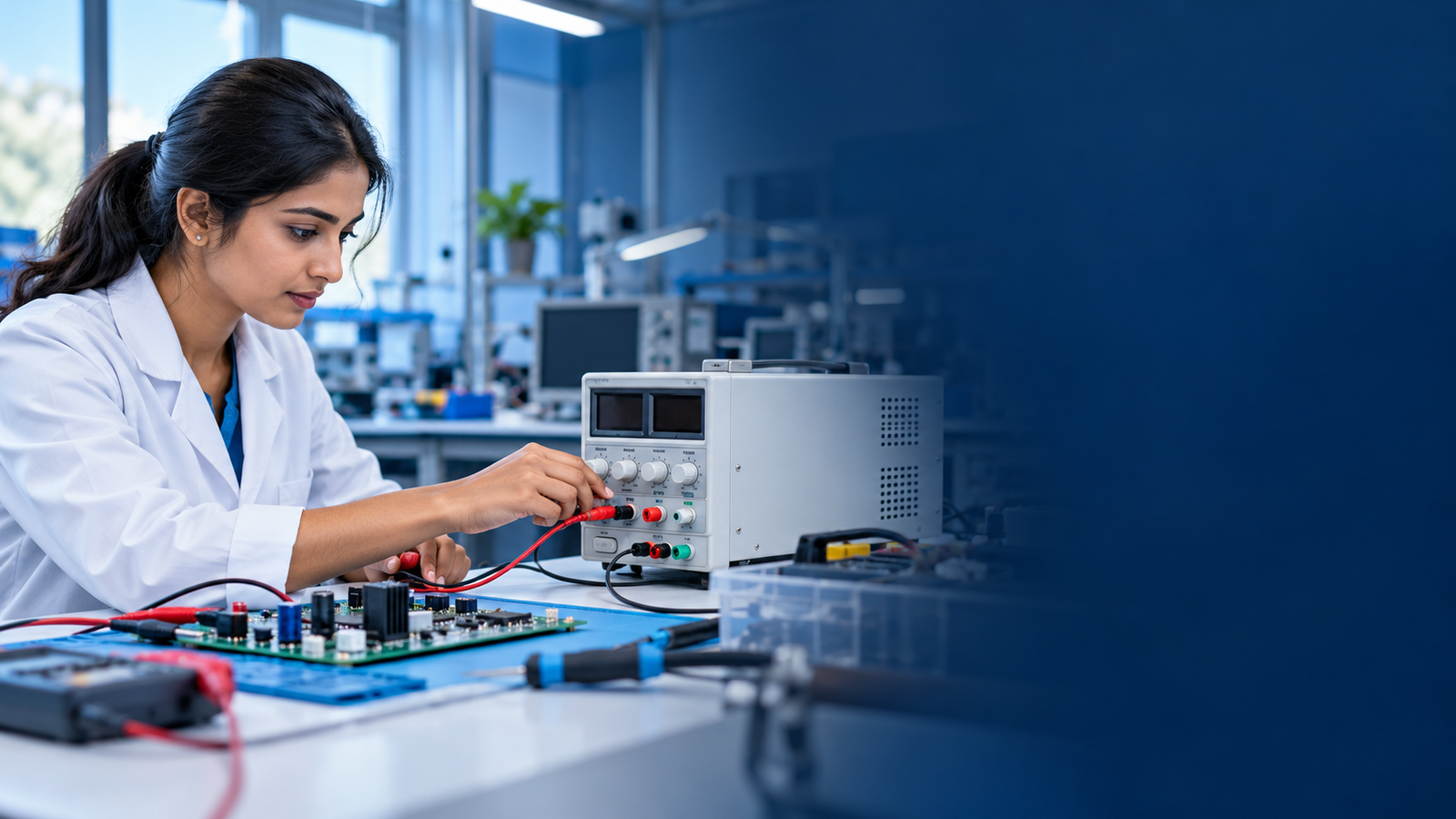 Engineer working with testing instruments